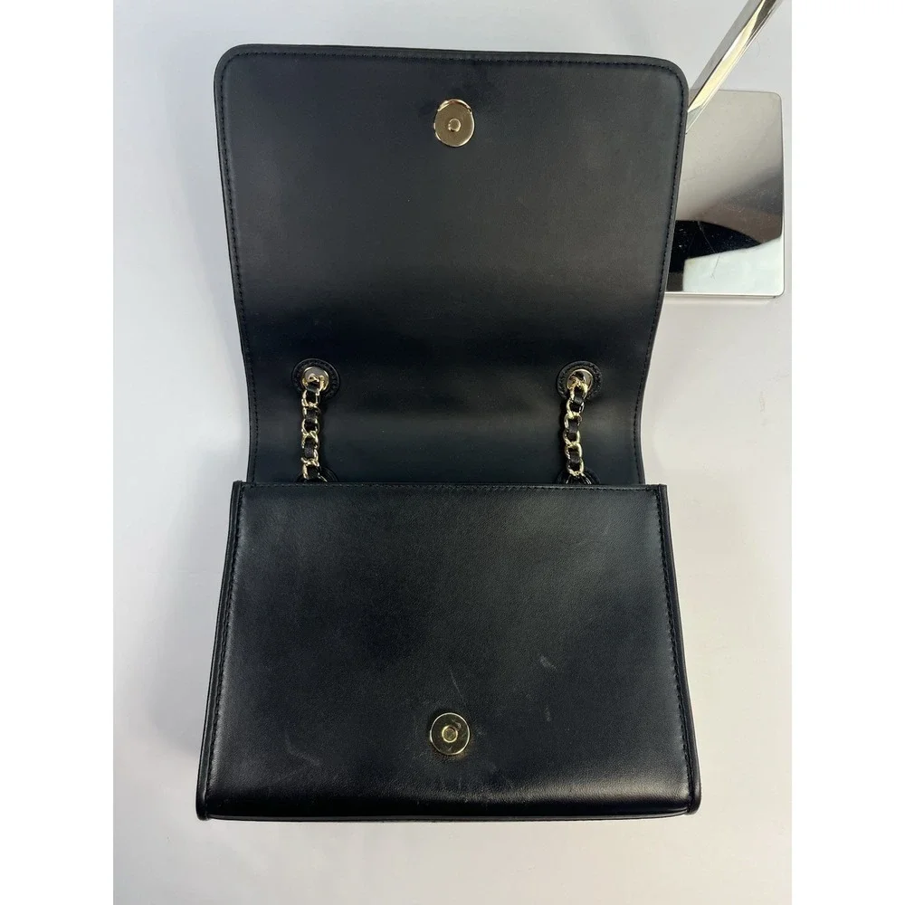 TORY BURCH Black Quilted Leather SAVANNAH Small Flat Chain Strap Tote Bag